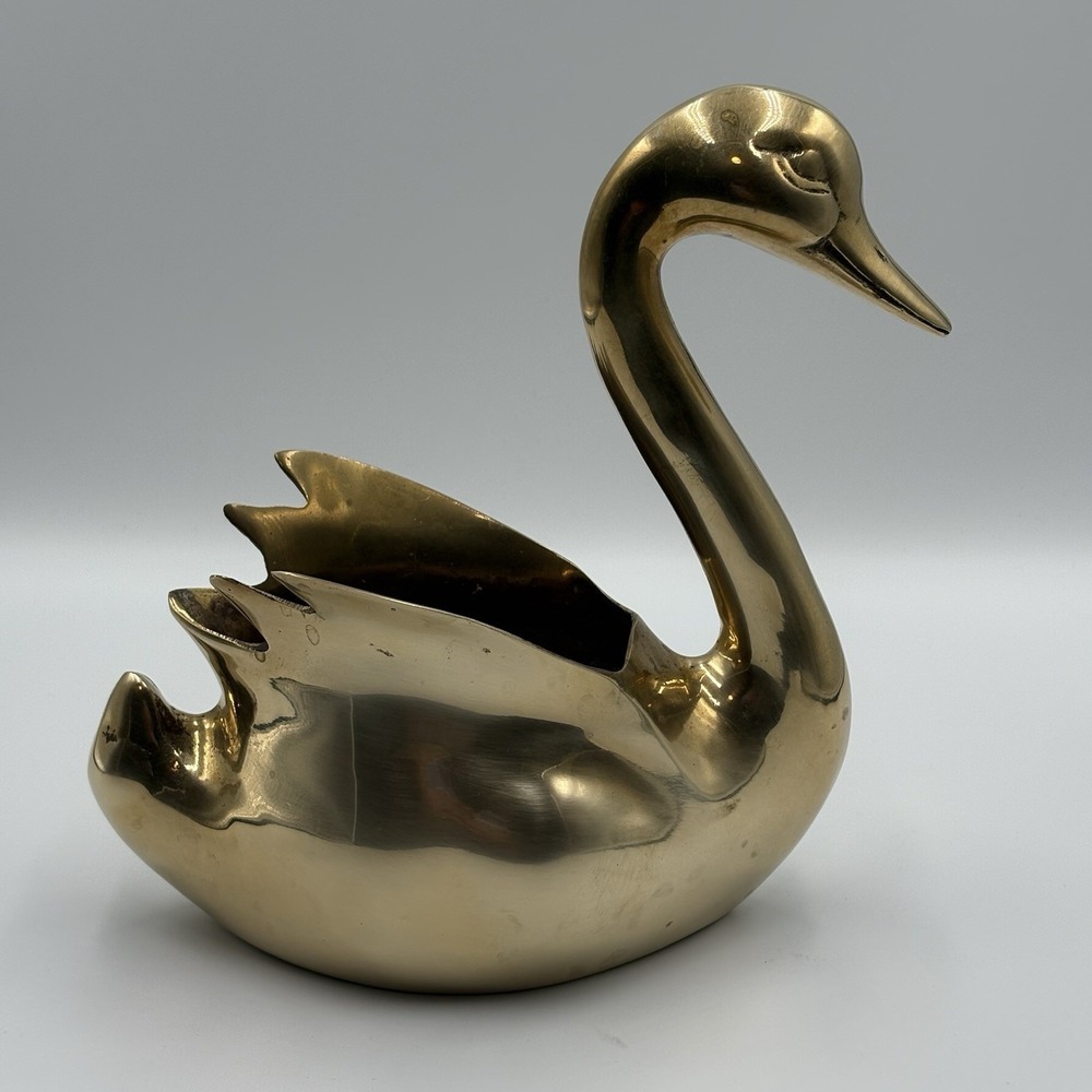 Vintage Brass Swan Planter or Vase Mid-Century Modern Korea retro - Picture 3 of 6